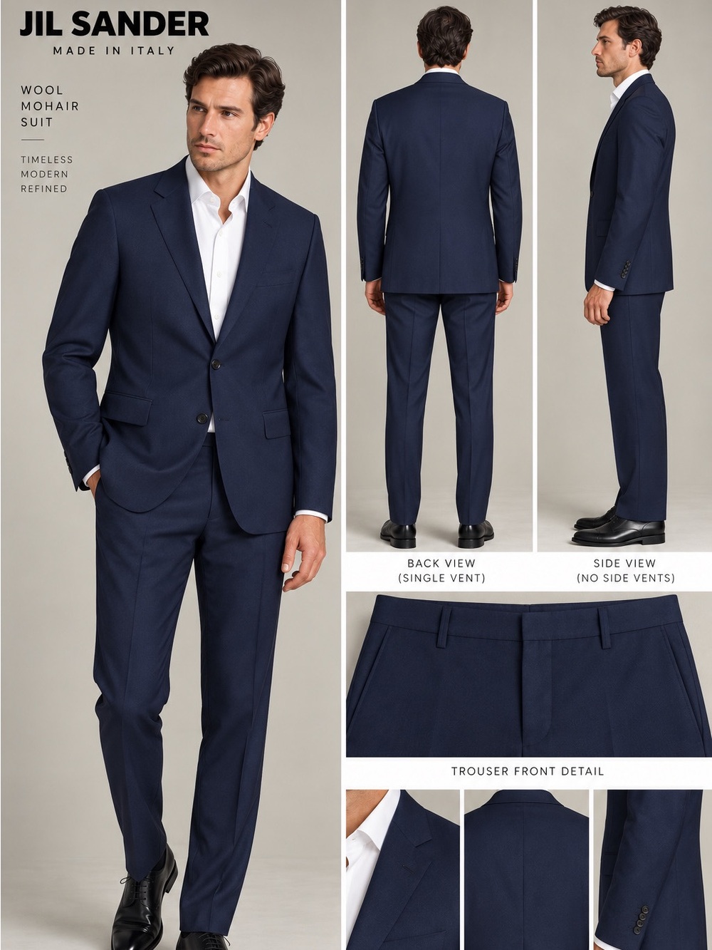 Jil Sander Men’s Luxury Navy Wool Mohair Tailored Suit Made in Italy Sz 52 42US